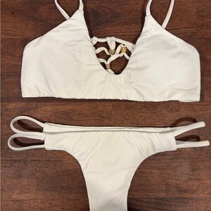 White Strappy Macramé Detail Bikini Set - Women Swim